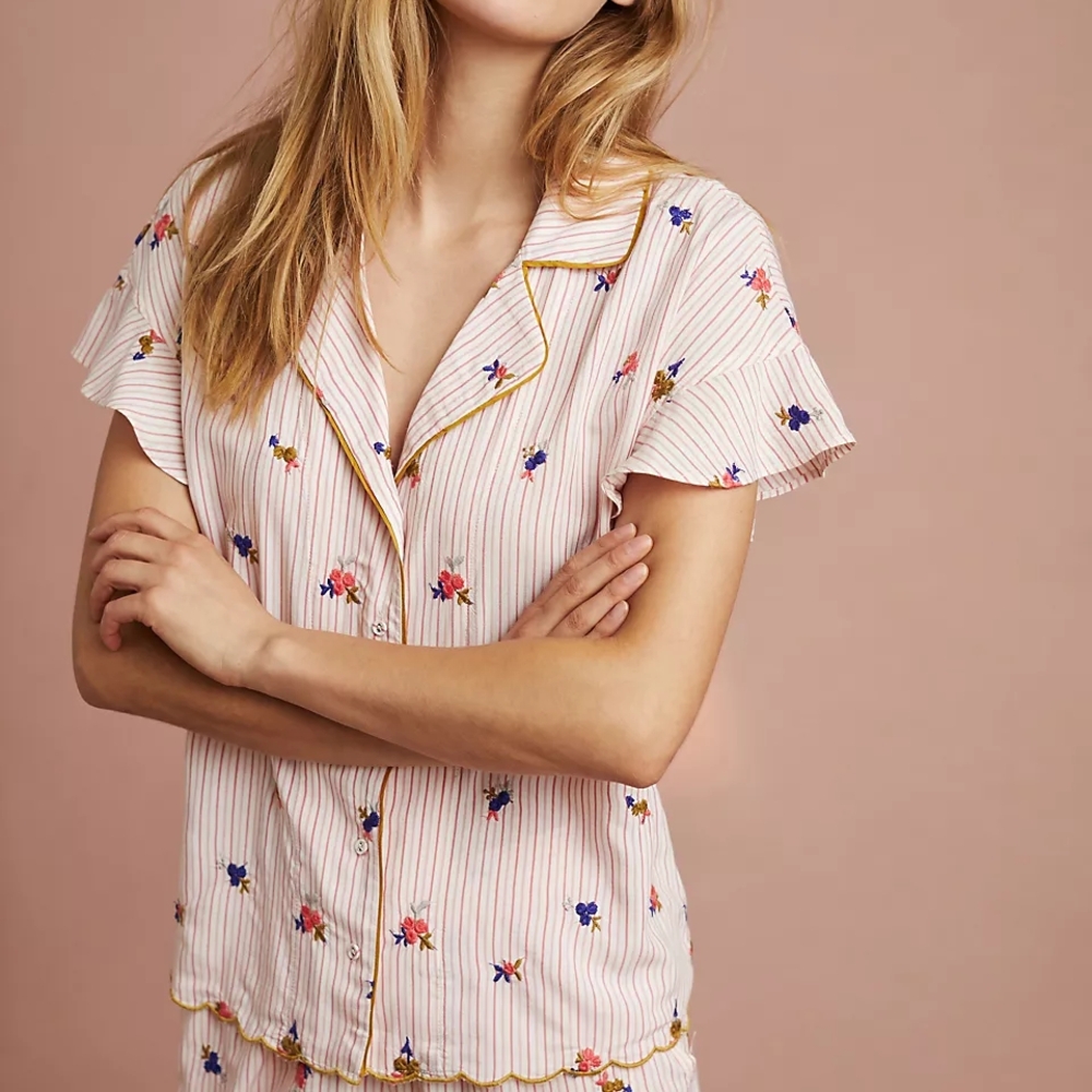 Pure & Good by Anthropologie - Floral Embroidered Striped Pajama Set